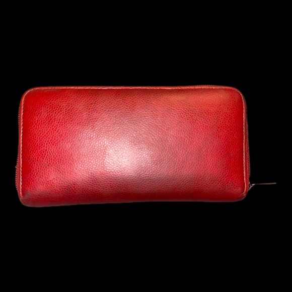 Chanel Wallet Timeless CC Logo Zip Around Zippy Wallet Red Caviar Leather - Picture 3 of 15